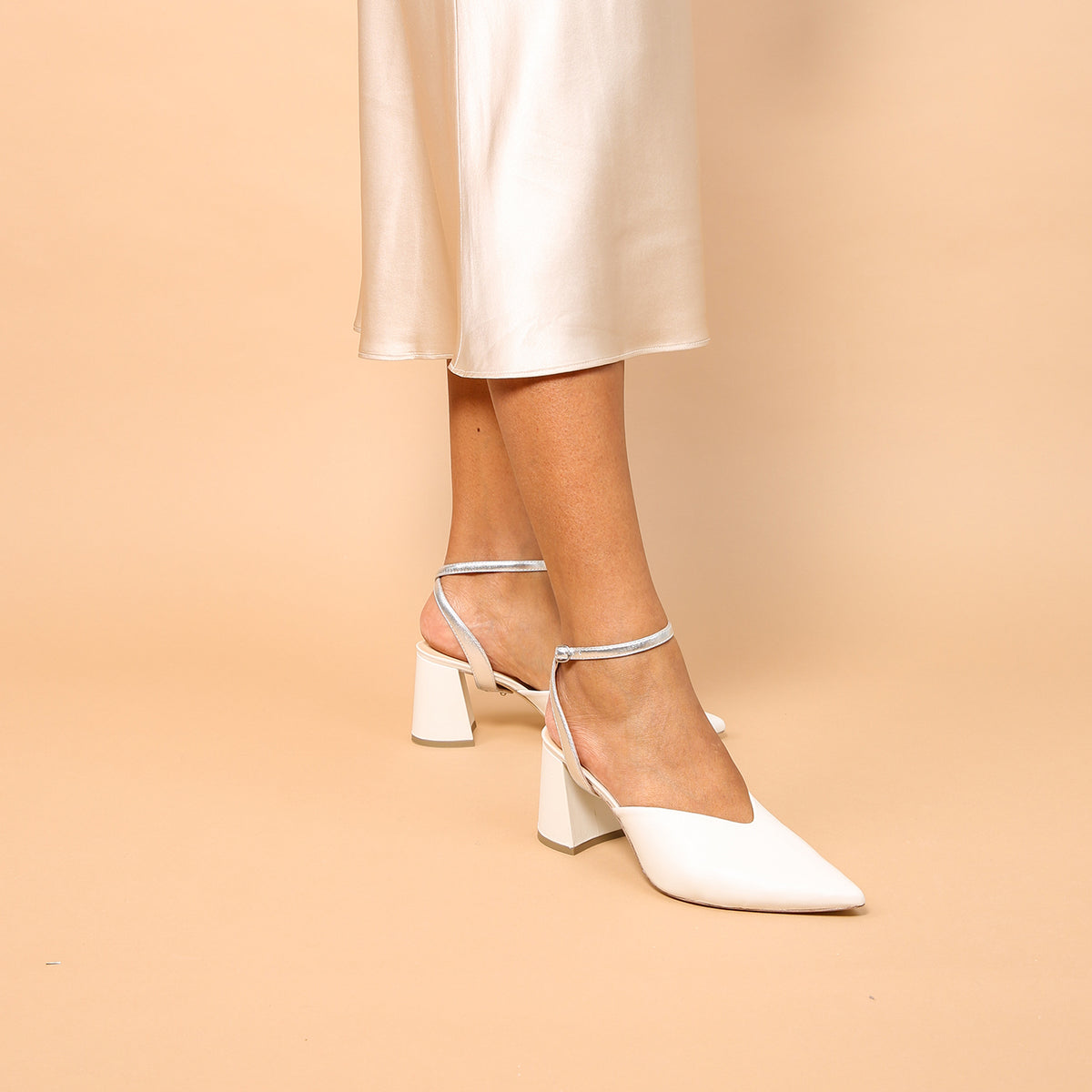 Alterre White V Mule + Silver Marilyn Strap | Ethical Luxury, Customizable Comfort, and Sustainable Shoes That Give Back