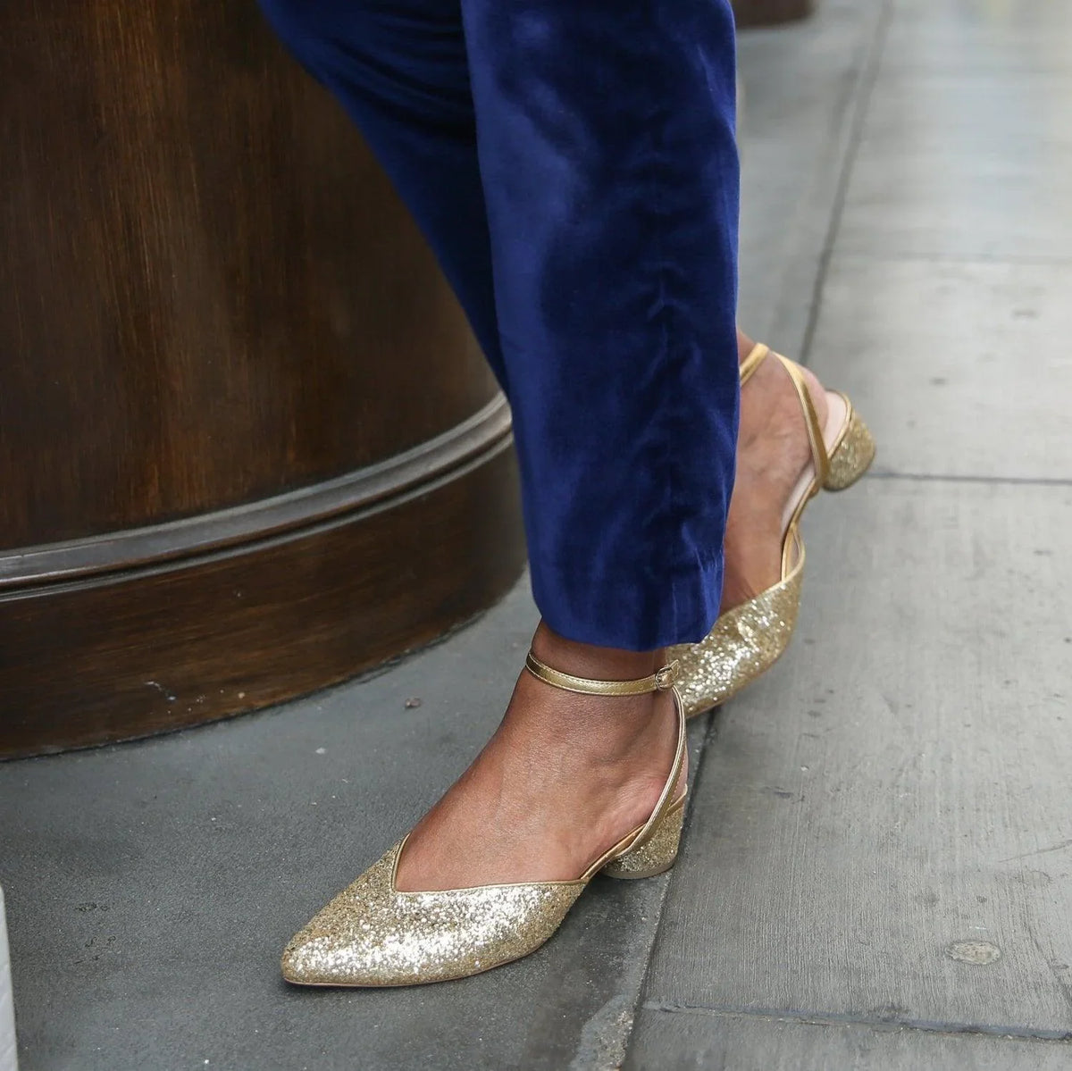 Discover Gatsby Glitter V Slide +  Gold Marilyn Strap Custom Sandals | Alterre Interchangeable, Sustainable & Ethical Shoes