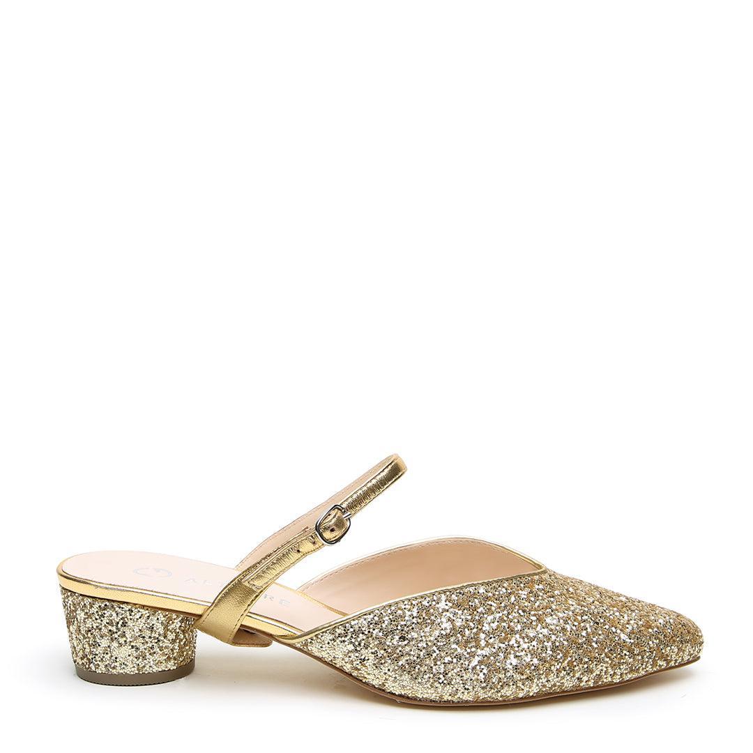 Gatsby Glitter V Slide + Gold Twiggy Strap