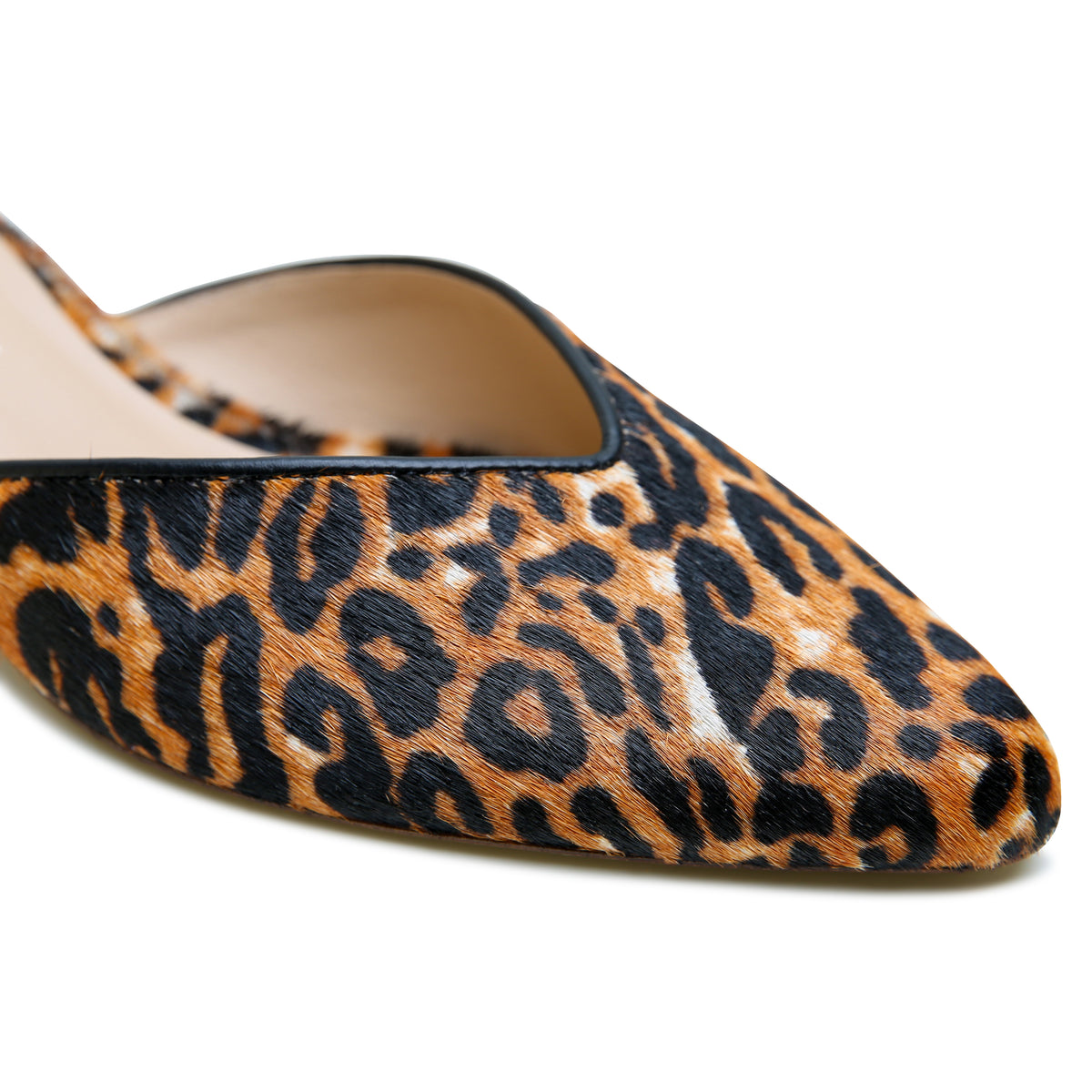 Jaguar V Slide by Alterre, featuring jaguar-print calf hair upper, bunions-friendly pattern cut, and interchangeable strap compatibility.
