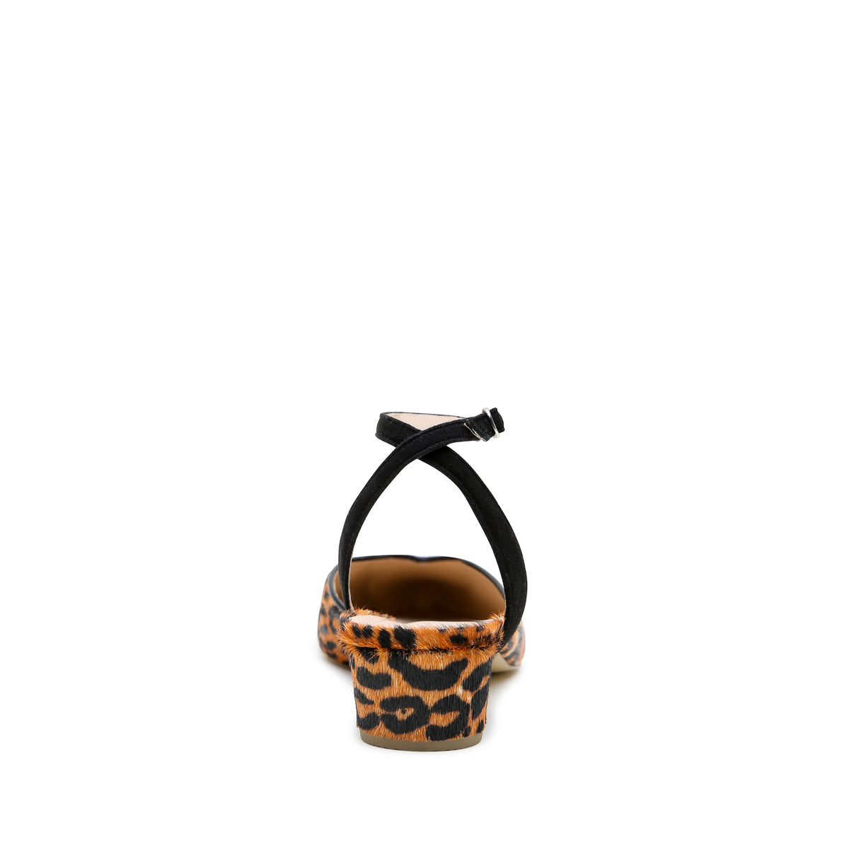 Jaguar V Slide + Black Suede Marilyn Strap crafted in printed calf hair with can be snug at first but leather will soften and 5-inch heel.