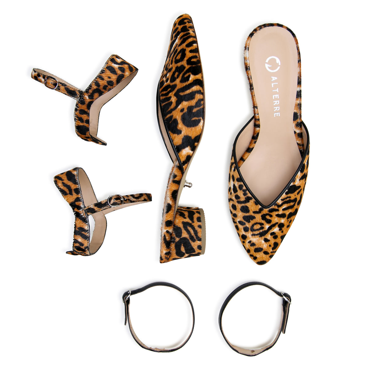 Jaguar V Slide Starter Kit by Alterre, featuring printed calf hair, 5-inch heel, and 2 shoes in 1 kit, start your alterre collection.