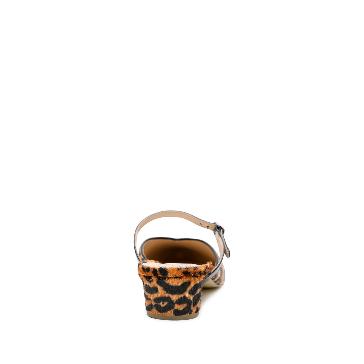 Jaguar V Slide + Black Twiggy Strap crafted in printed calf hair with can be snug at first but leather will soften and 5-inch heel.