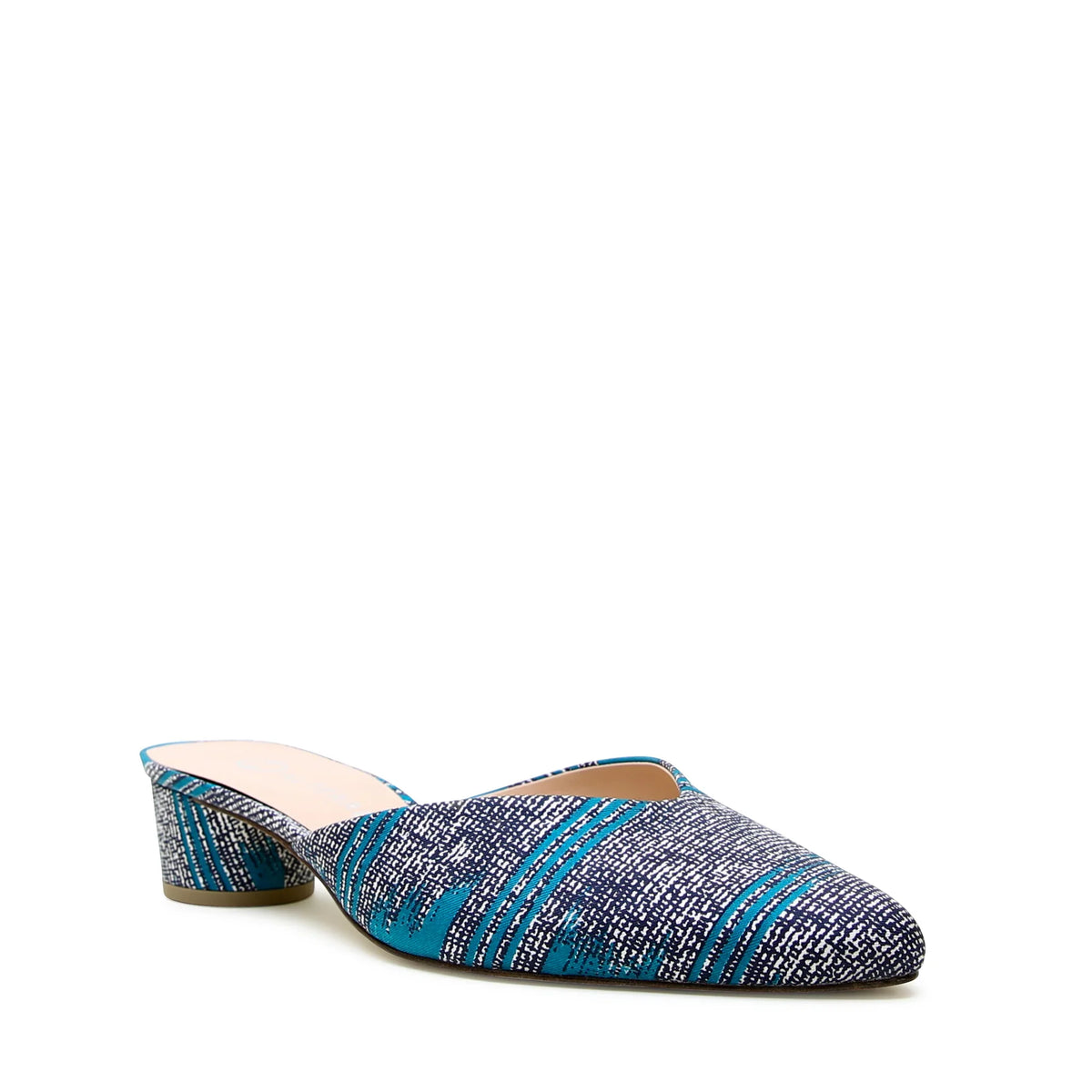 Tidal Blue V Slide by Alterre, a sustainable teal slide designed to dress up everyday looks and special occasion outfits.