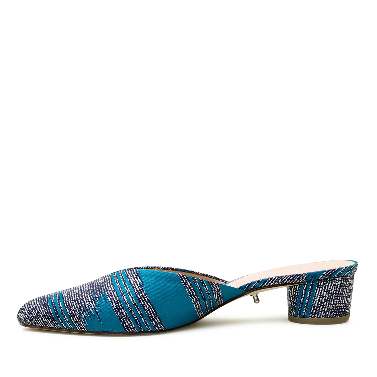 Rich teal reclaimed silk slide sandal with interchangeable strap styling, shown with Elsie in Tidal Blue strap sold separately.