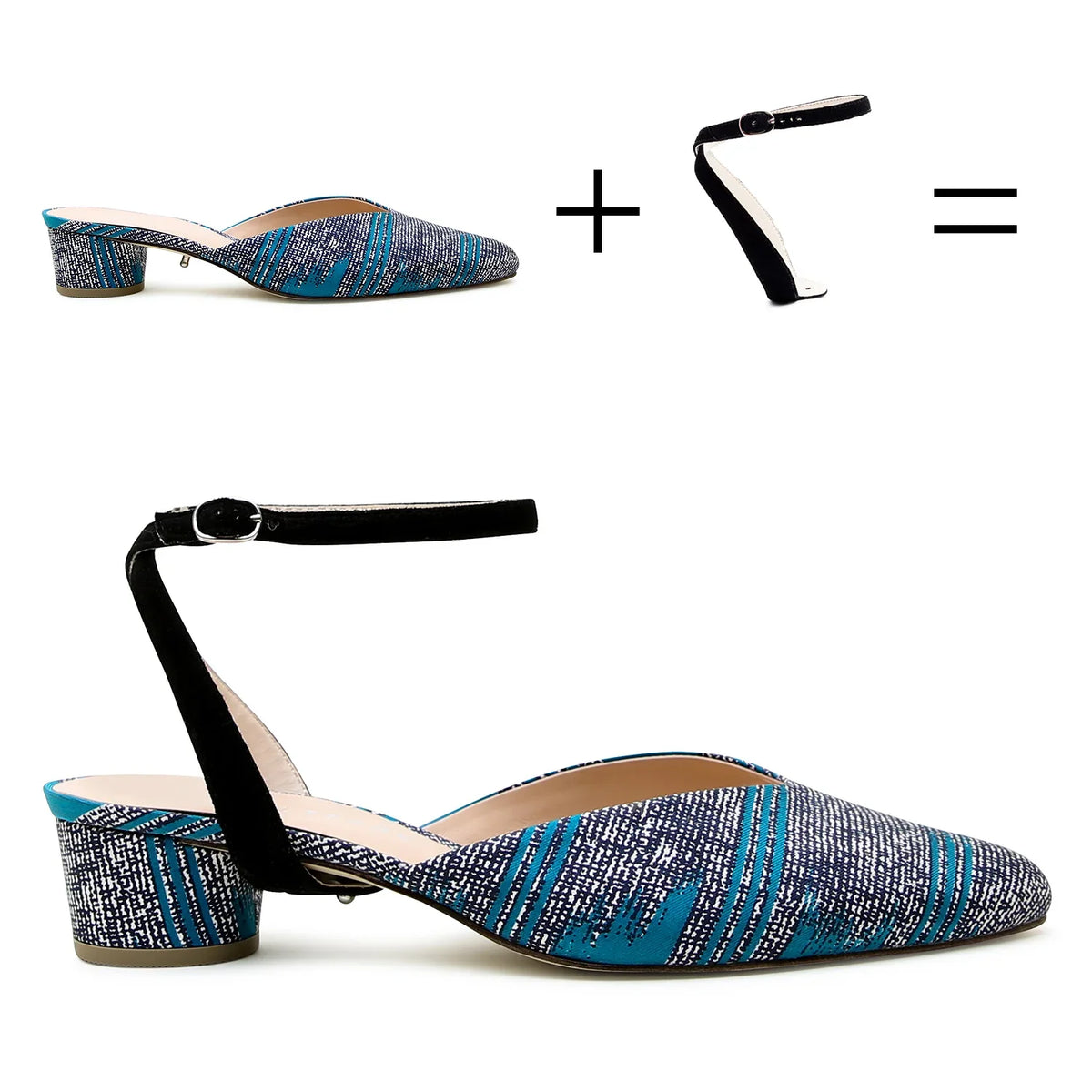 Tidal Blue V Slide + Black Suede Marilyn Strap