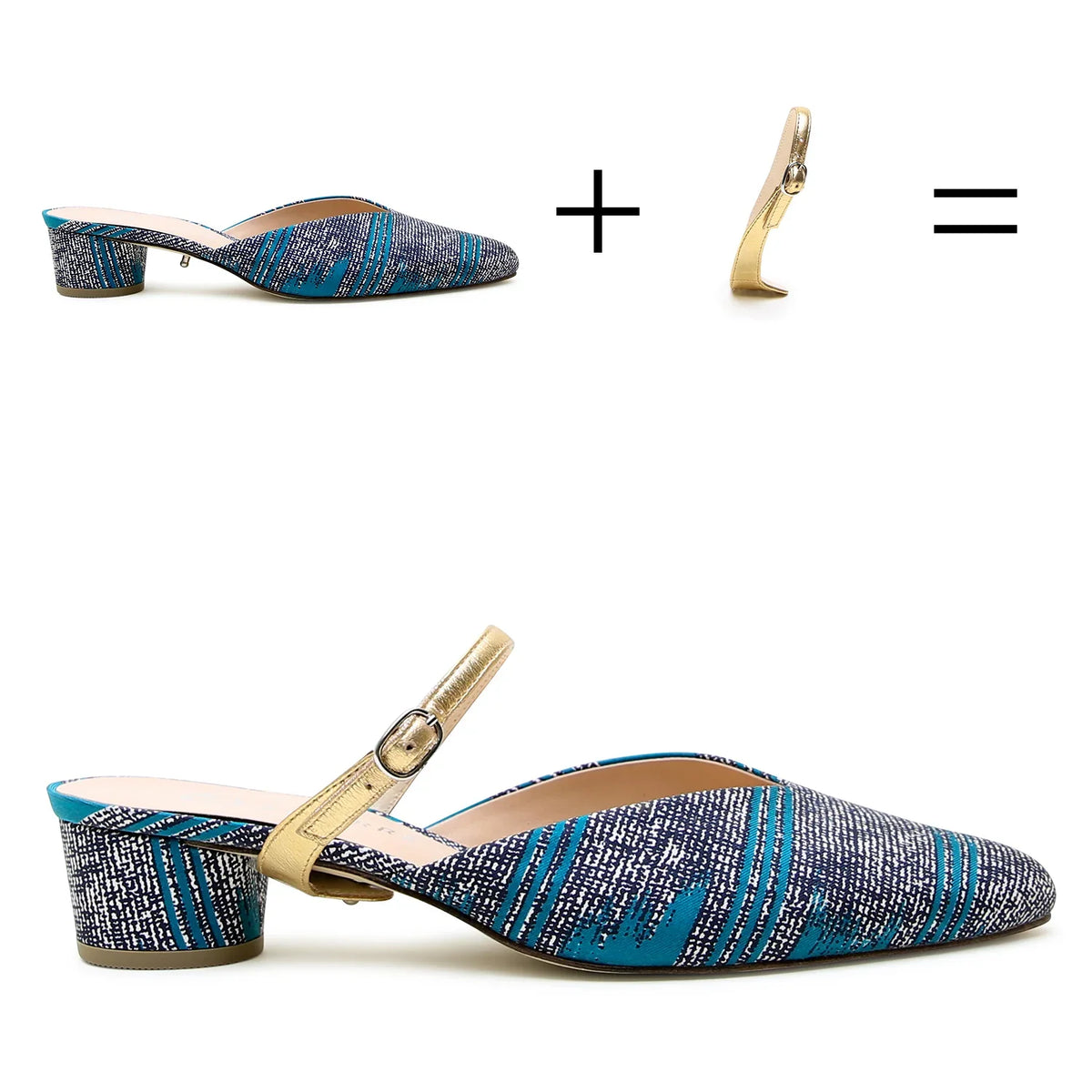 Tidal Blue V Slide + Gold Twiggy Strap