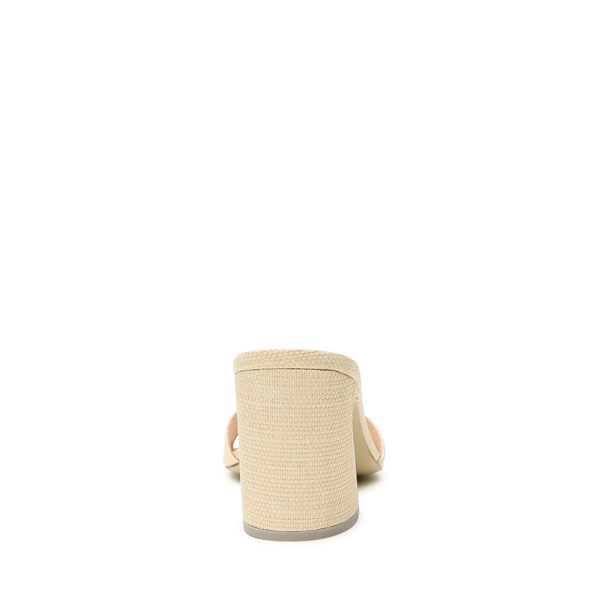 Comfortable nude raffia heel with subtle wave front detail and interchangeable strap styling for versatile day-to-night wear.