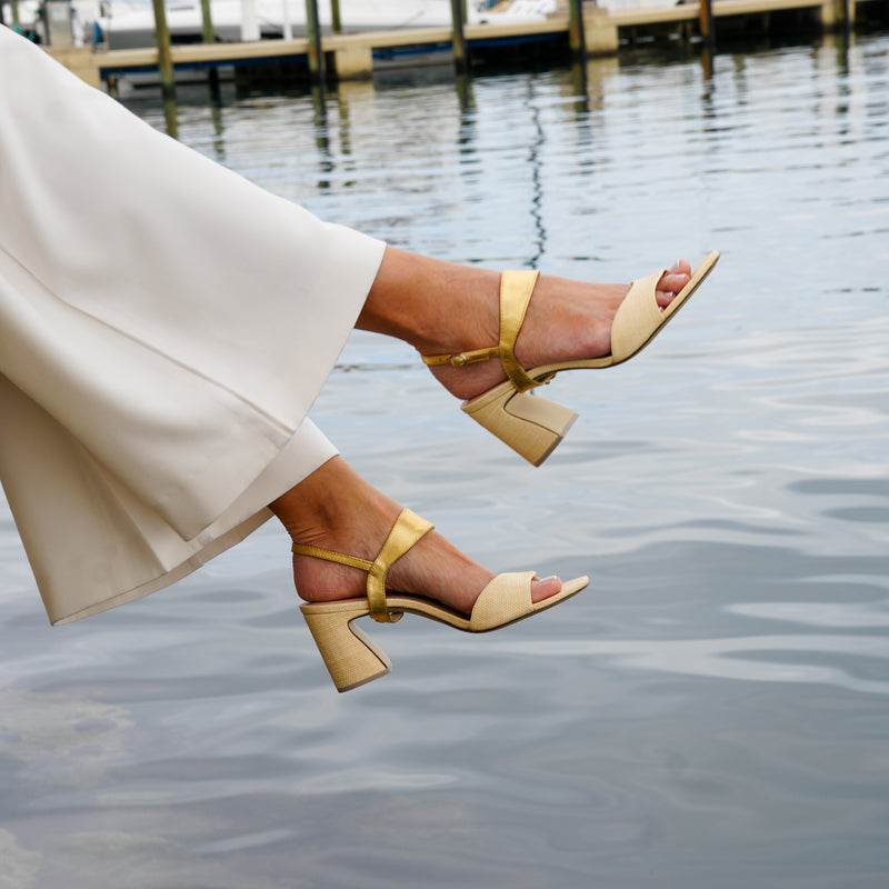 Alterre Raffia Wave Sandal Starter Kit featuring nude raffia fabric, wave detail, and customizable interchangeable straps.