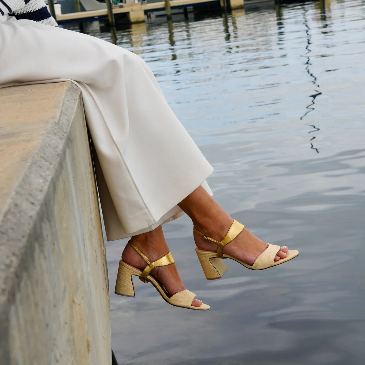 Neutral raffia heel starter kit with block heel and detachable straps for polished styling from daytime to evening.