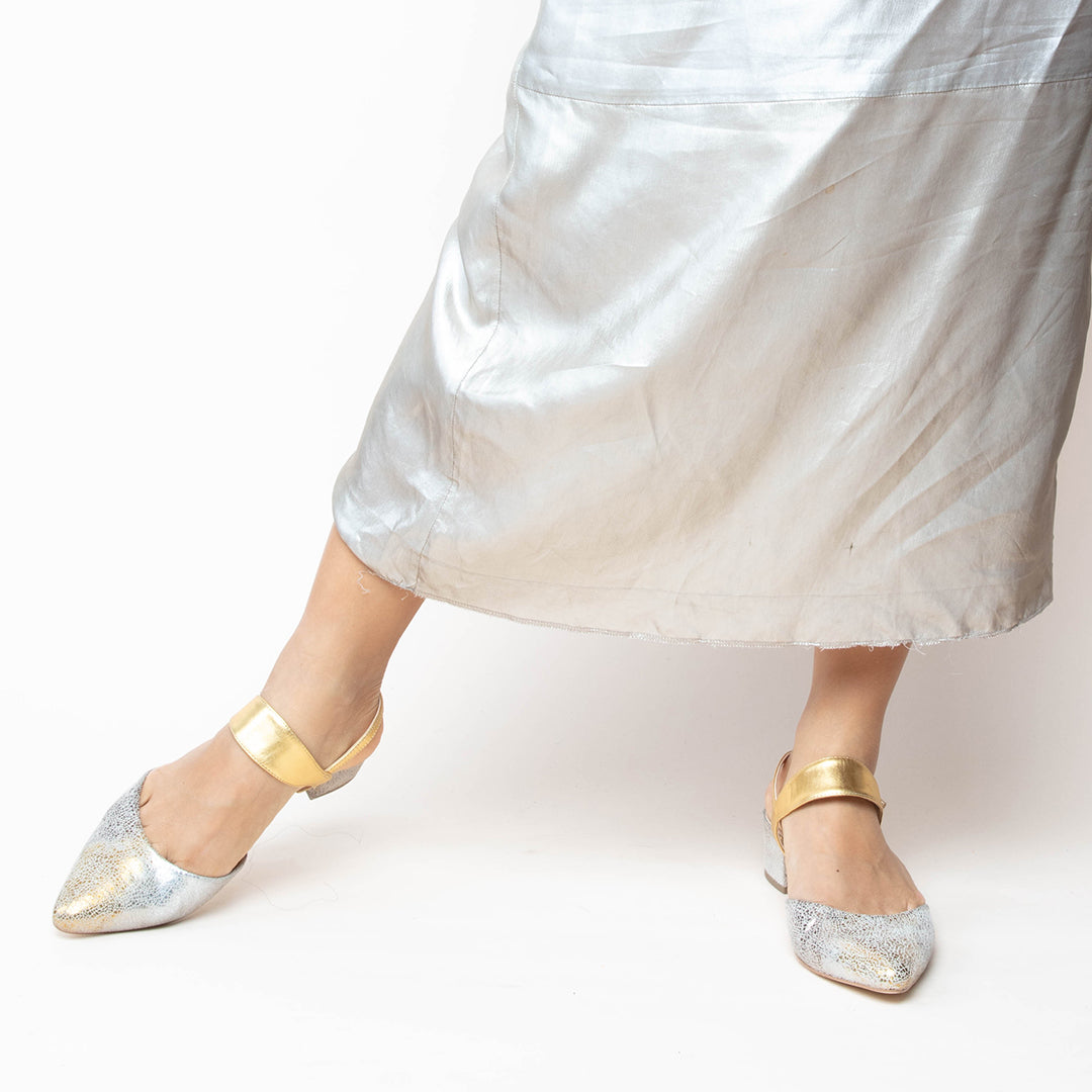 Broken Mirror Slide + Gold Elsie Slide Sandals with Interchangeable Straps | Alterre Build Your Own Shoe - Sustainable Shoe Company & Ethical Footwear Brand