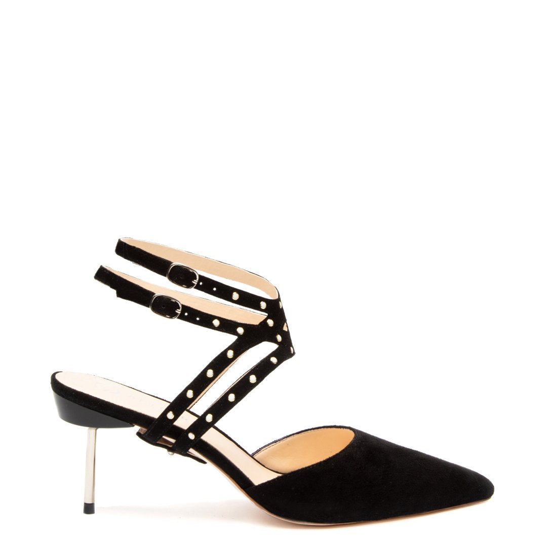 Black Suede Stiletto + Studded Black Lozen Customized Stilettos | Alterre Interchangeable Stilletos - Sustainable Footwear & Ethical Shoes