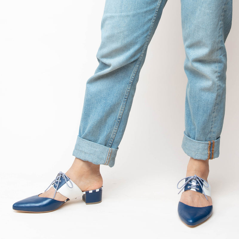 Tilda in Cream/Evening Sky Personalized Womens Shoe Straps | Alterre Create Your Own Shoe - Sustainable Shoe Brand & Ethical Footwear Company