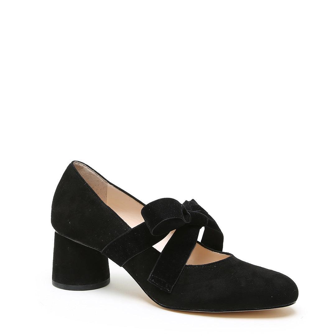 Ballerine en daim noir sangle Marie en velours noir