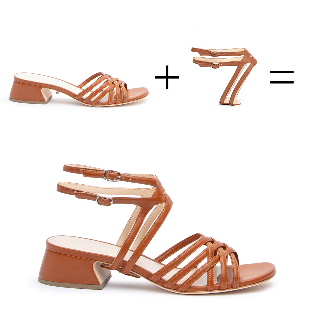 Customizable Brown Sandal + Lozen Strap | How it works - sustainable shoes for women, ethical sandals
