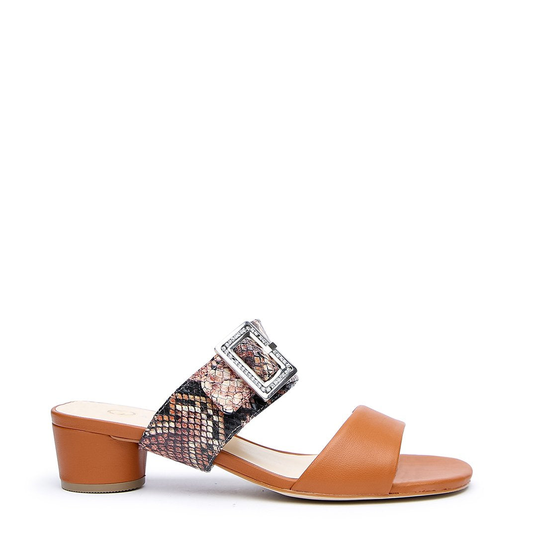 Cognac Customizable Sandal + Rosy Boa Grace Strap | Alterre Interchangeable Shoes - Sustainable Footwear & Ethical Shoes