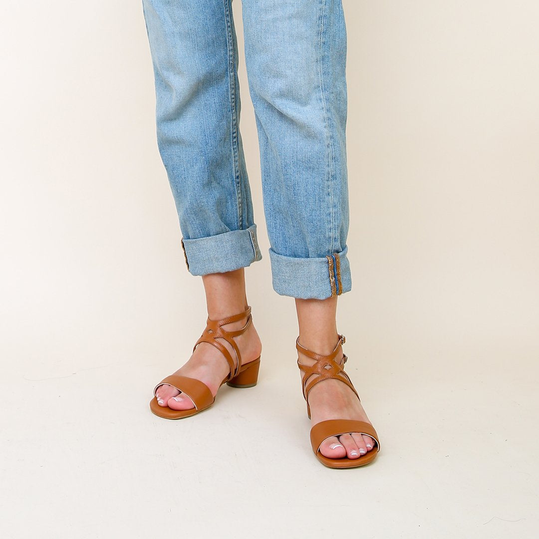 Cognac Personalized Womens Sandals + Lozen Strap | Alterre Create Your Own Shoe - Sustainable Footwear Brand & Ethical Shoe Company
