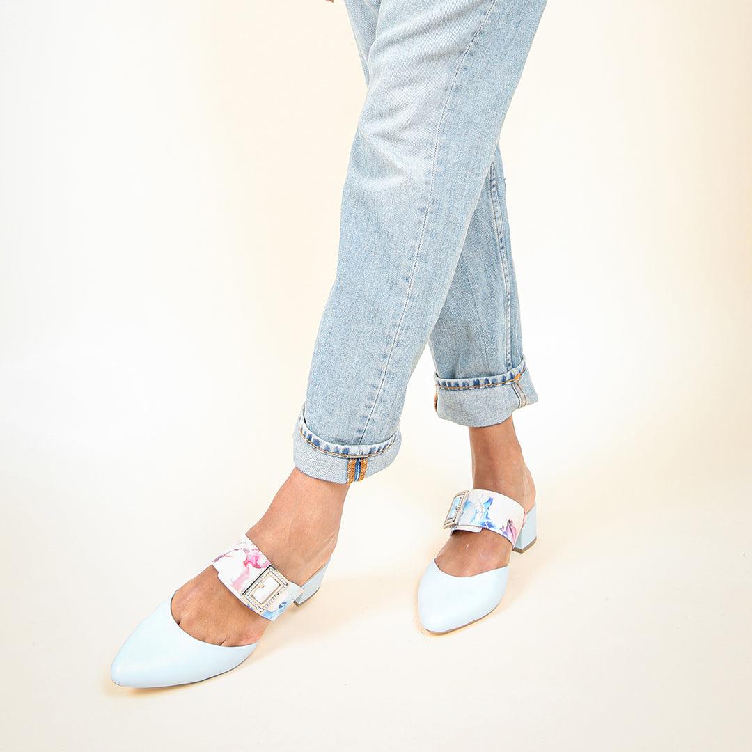 Agate Blue Personalized Womens Slides + Marble Grace Strap | Alterre Create Your Own Shoe - Sustainable Footwear Brand & Ethical Shoe Company