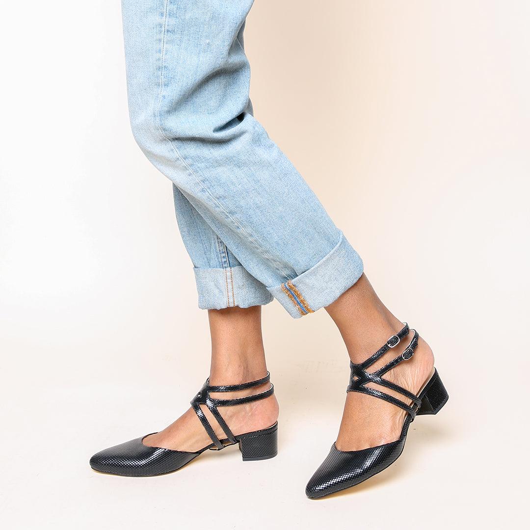 Rattlesnake Black Slide + Lozen | Alterre Customized Slides - Women's Ethical Heels, Sustainable Shoes