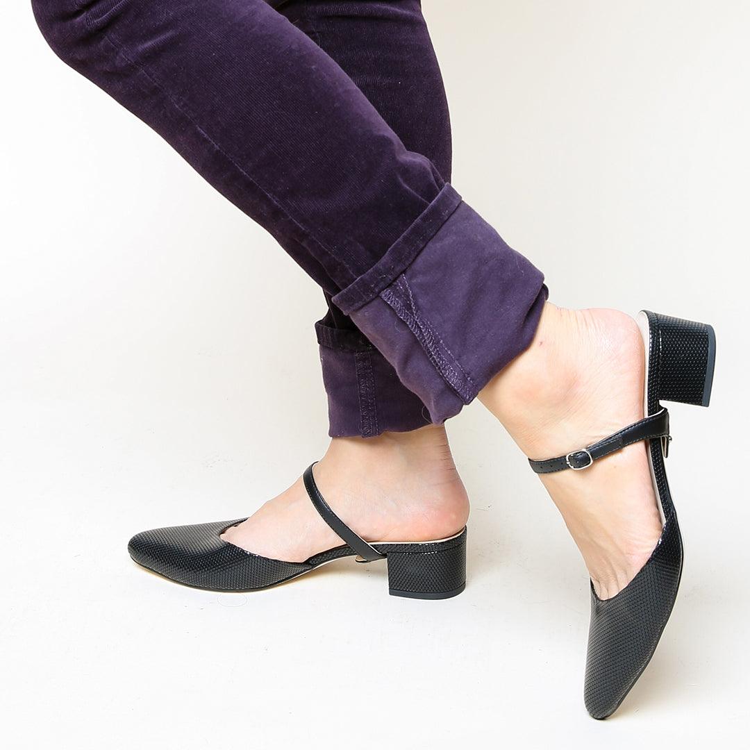 Alterre Suede Pointed Loafer + Marilyn Strap in Black