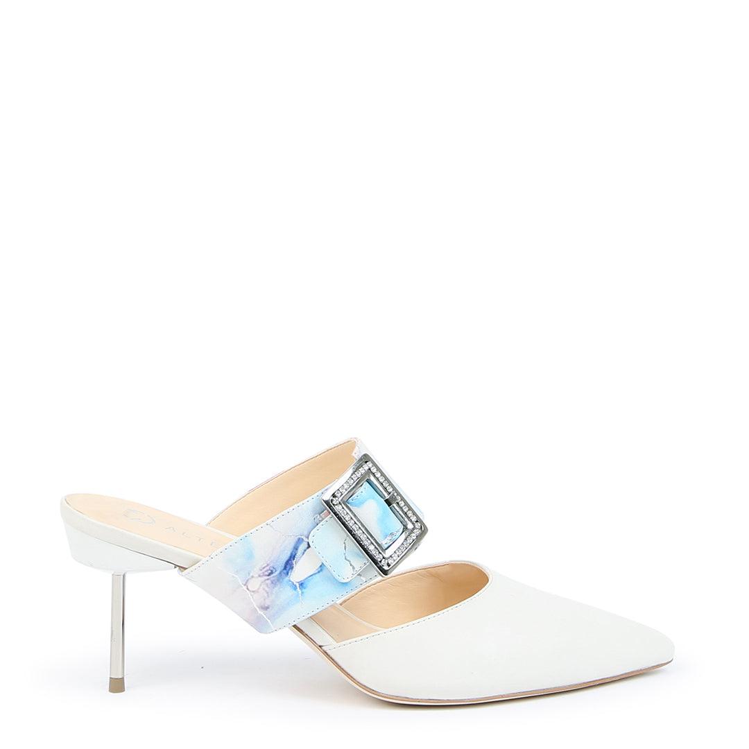 White Customizable Stiletto + Marble Grace Strap | Alterre Interchangeable Shoes - Sustainable Footwear & Ethical Shoes