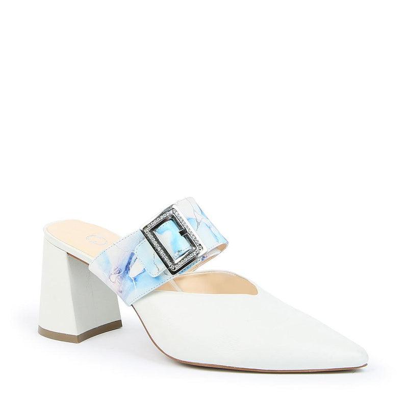 Customizable White V Mule + Marble Grace Strap | Alterre Make A Shoe - Sustainable Shoes & Ethical Footwear
