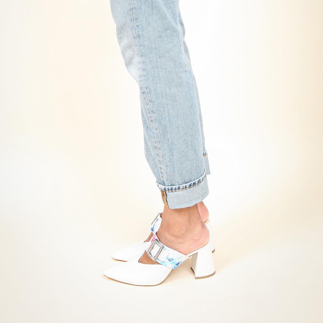 White Personalized Womens Mules + Marble Grace Strap | Alterre Create Your Own Shoe - Sustainable Footwear Brand & Ethical Shoe Company