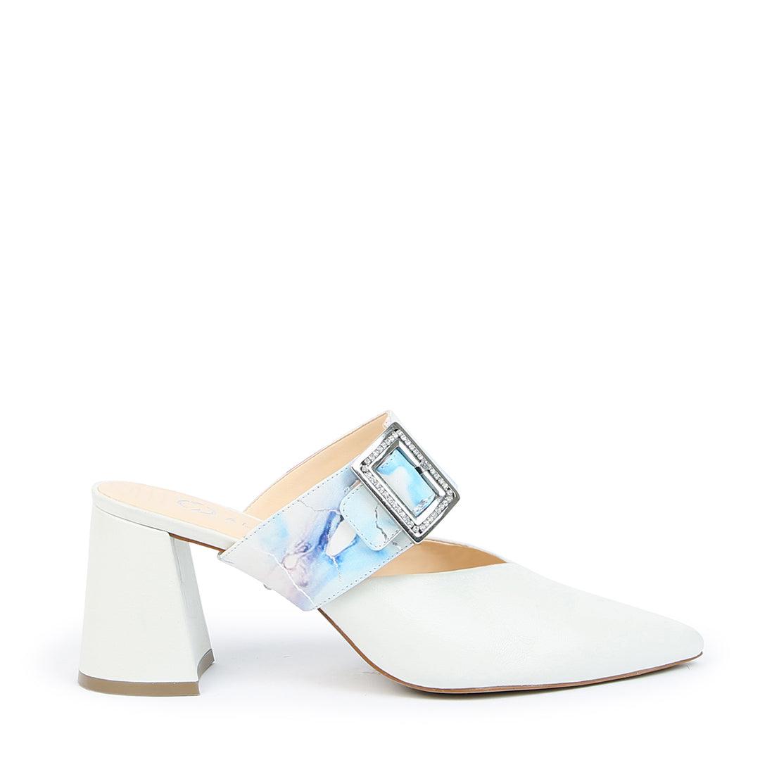 White Customizable V Mule + Marble Grace Strap | Alterre Interchangeable Shoes - Sustainable Footwear & Ethical Shoes