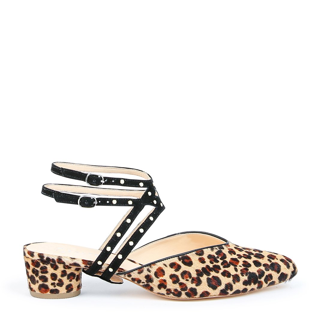 Leopard Customizable Slide + Studded Black Lozen Strap | Alterre Interchangeable Shoes - Sustainable Footwear & Ethical Shoes