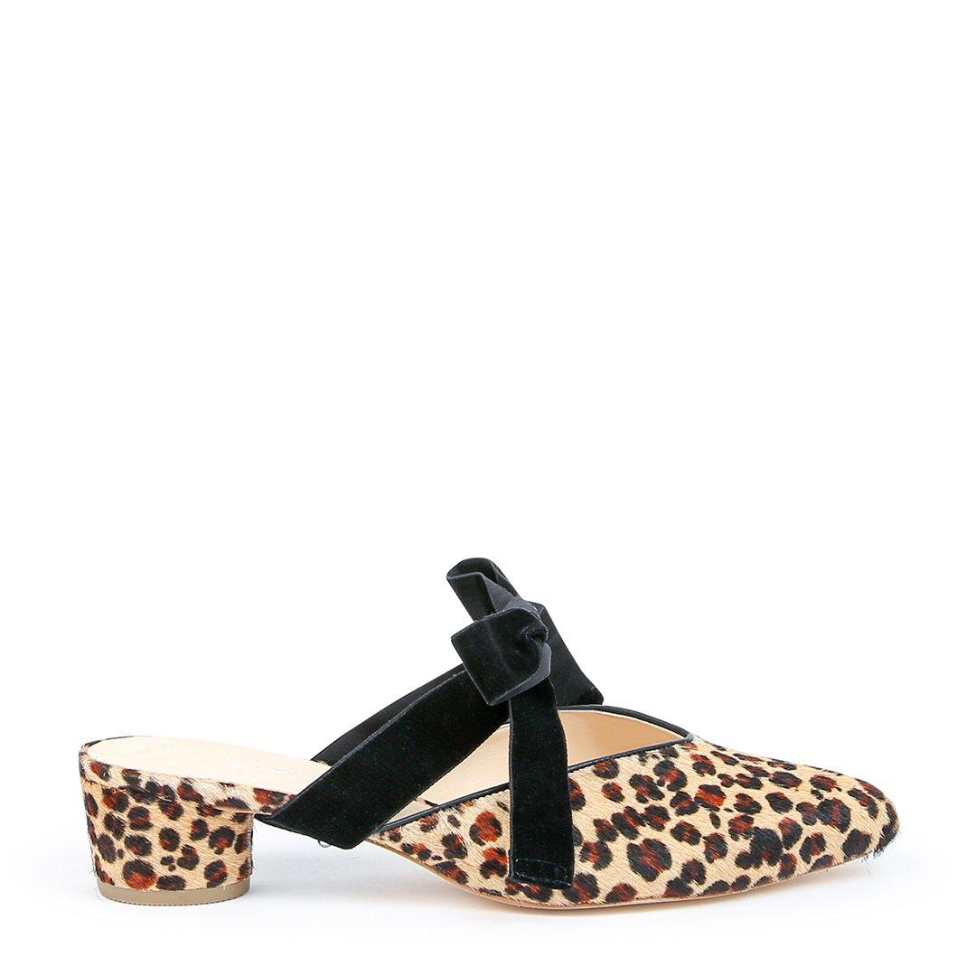 Leopard Customizable Slide + Black Velvet Marie Strap | Alterre Interchangeable Shoes - Sustainable Footwear & Ethical Shoes